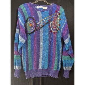 Vintage MarieaKim Embellished Knit Sweater Colorful Jewel Accents No Tag Fits M